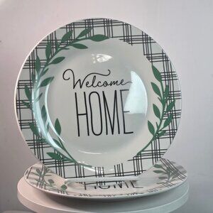 Welcome Home Decorative Ceramic Plate Royal Norfolk 8" Green Leaf Accent